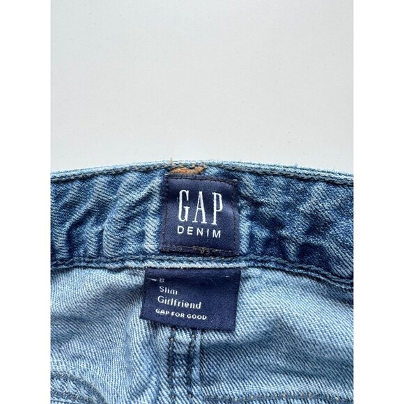 Girls' GAP Medium Indigo High Rise Slim Patchwork Girlfriend Jeans, Size 8 - Picture 5 of 8